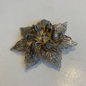 Intricate Silver Flower Brooch